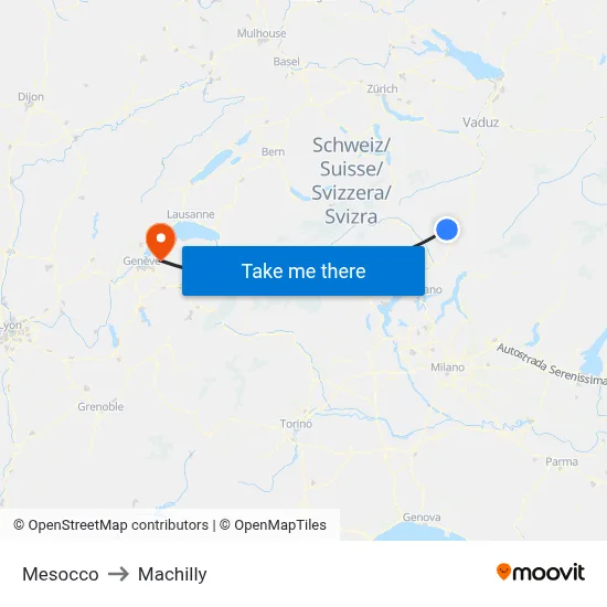Mesocco to Machilly map