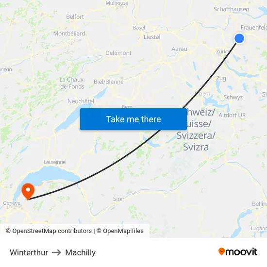 Winterthur to Machilly map