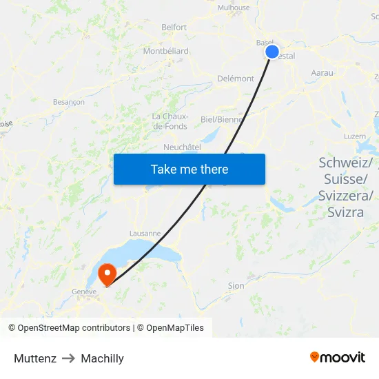 Muttenz to Machilly map