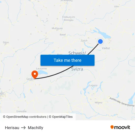 Herisau to Machilly map