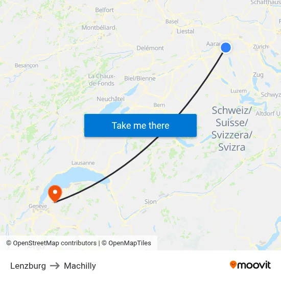 Lenzburg to Machilly map