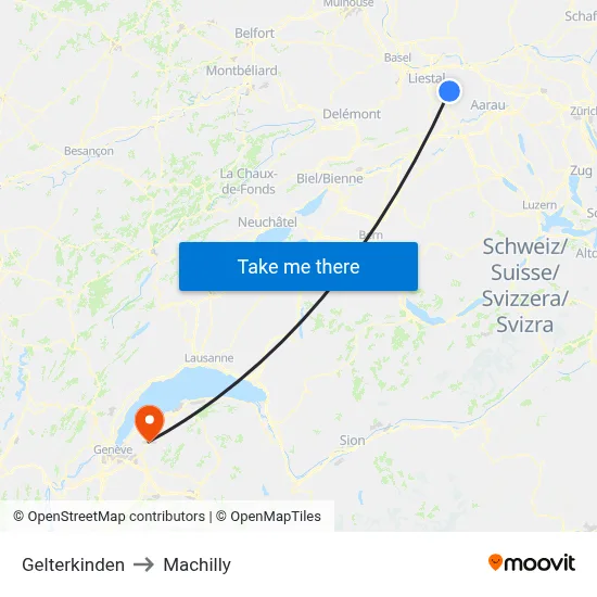 Gelterkinden to Machilly map