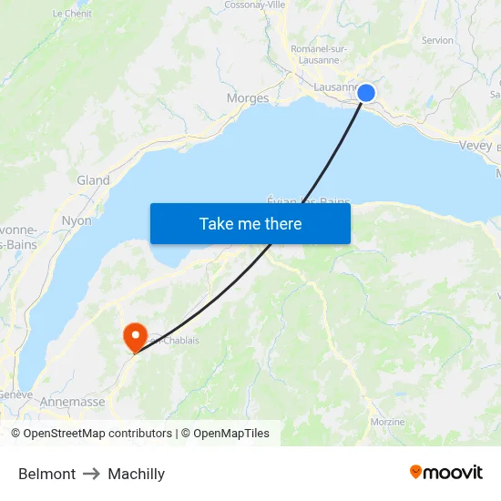 Belmont to Machilly map
