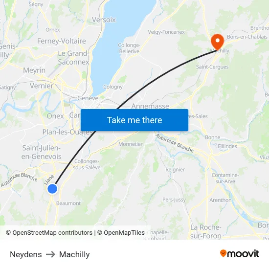 Neydens to Machilly map