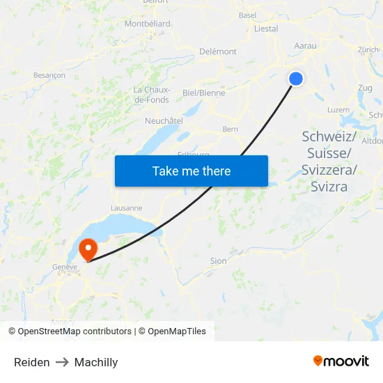 Reiden to Machilly map
