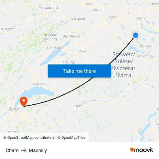 Cham to Machilly map