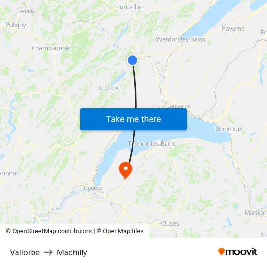 Vallorbe to Machilly map