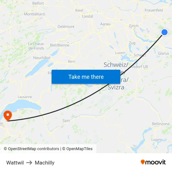 Wattwil to Machilly map