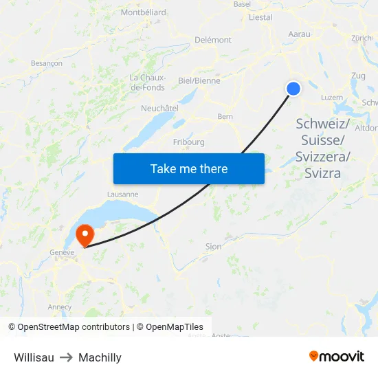 Willisau to Machilly map