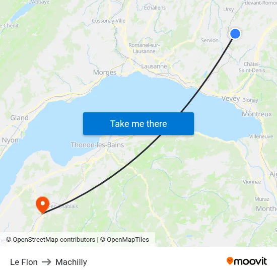 Le Flon to Machilly map