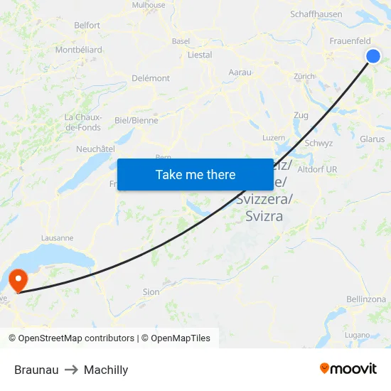 Braunau to Machilly map