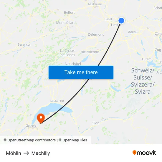 Möhlin to Machilly map