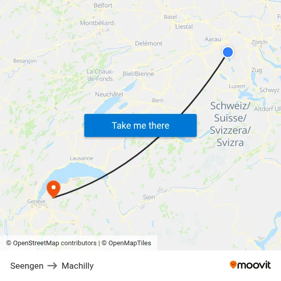 Seengen to Machilly map