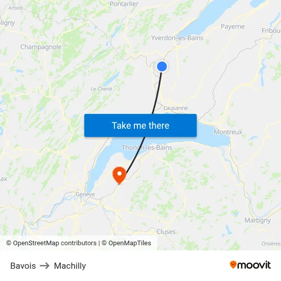 Bavois to Machilly map