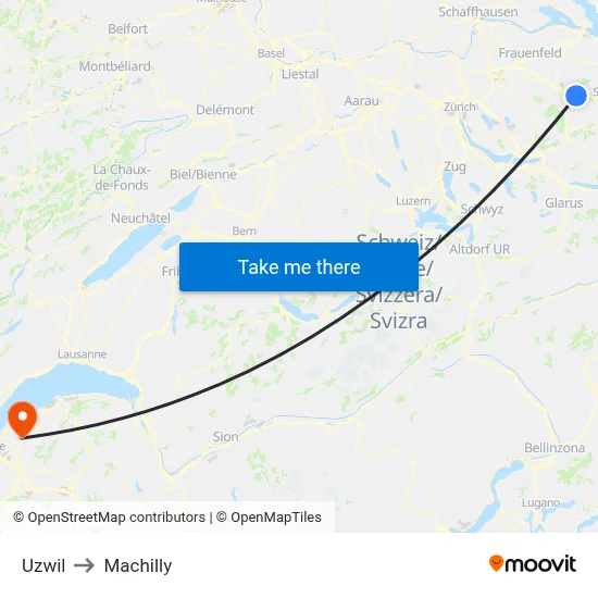 Uzwil to Machilly map