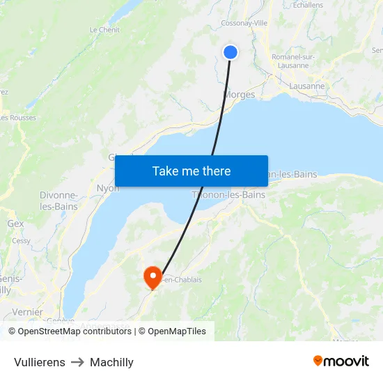 Vullierens to Machilly map