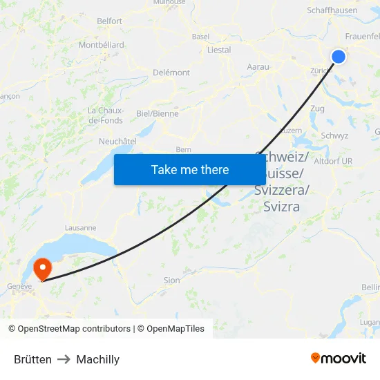 Brütten to Machilly map