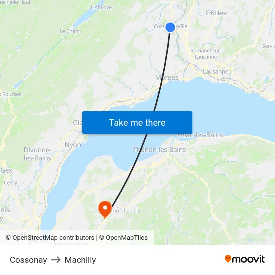 Cossonay to Machilly map