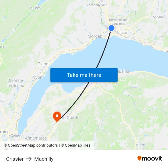 Crissier to Machilly map
