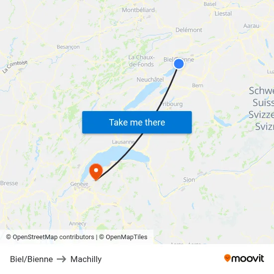 Biel/Bienne to Machilly map
