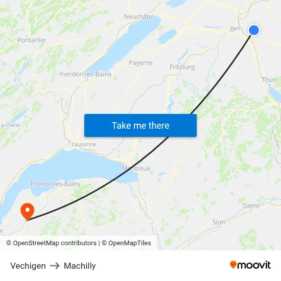 Vechigen to Machilly map