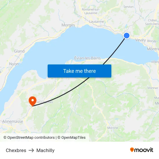 Chexbres to Machilly map