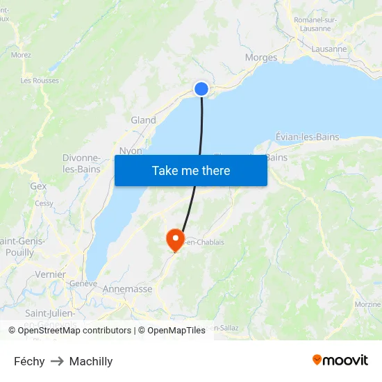 Féchy to Machilly map
