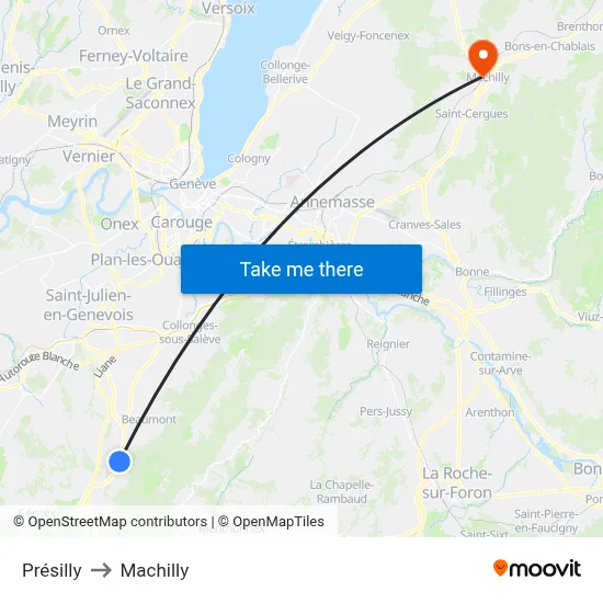Présilly to Machilly map