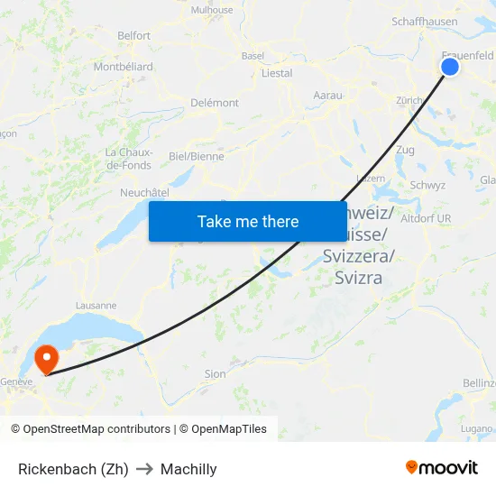 Rickenbach (Zh) to Machilly map