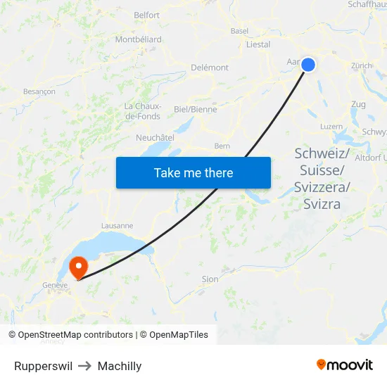 Rupperswil to Machilly map