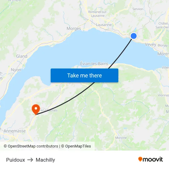 Puidoux to Machilly map