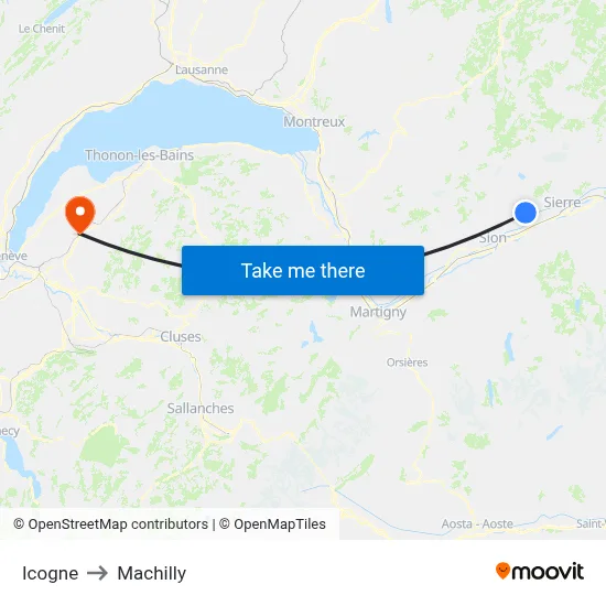 Icogne to Machilly map