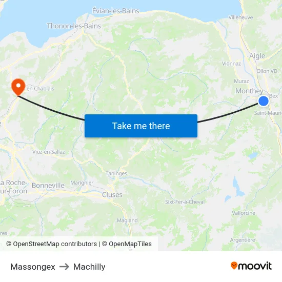 Massongex to Machilly map