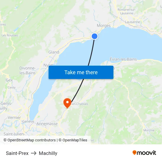Saint-Prex to Machilly map