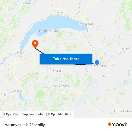 Vernayaz to Machilly map