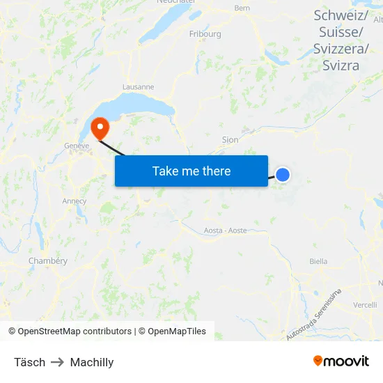 Täsch to Machilly map