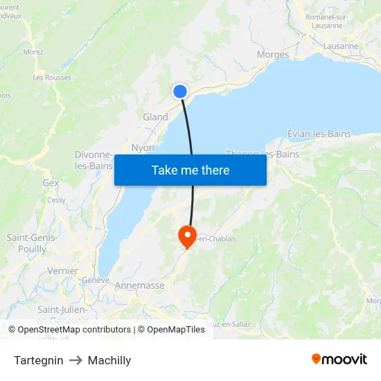 Tartegnin to Machilly map