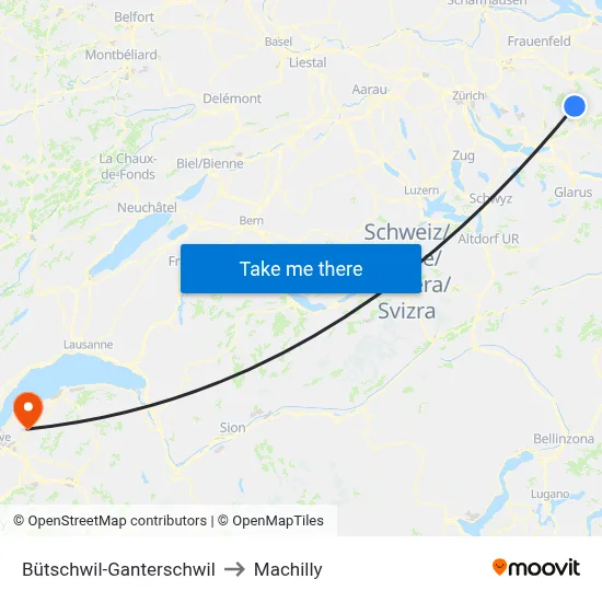Bütschwil-Ganterschwil to Machilly map