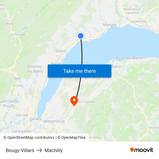 Bougy-Villars to Machilly map