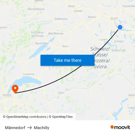 Männedorf to Machilly map