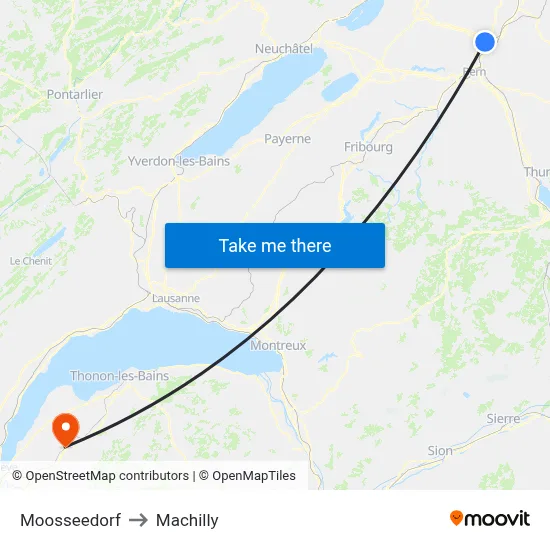 Moosseedorf to Machilly map