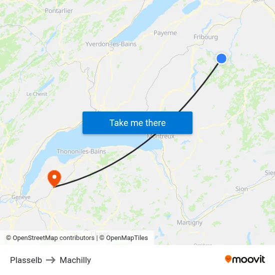 Plasselb to Machilly map
