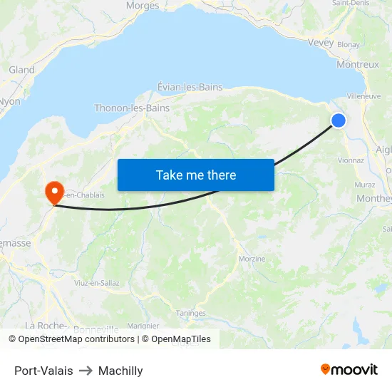 Port-Valais to Machilly map