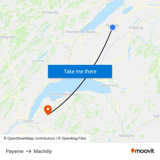 Payerne to Machilly map