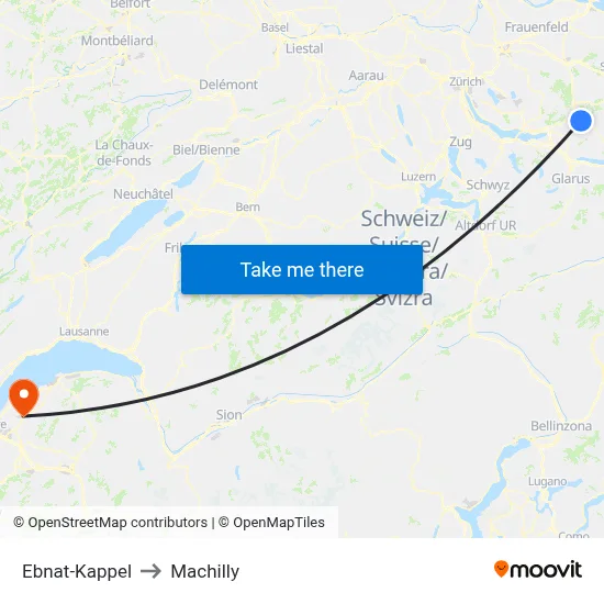 Ebnat-Kappel to Machilly map