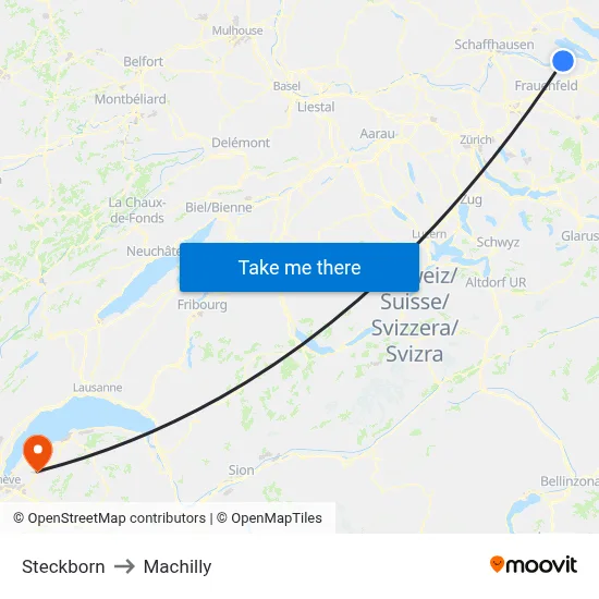Steckborn to Machilly map