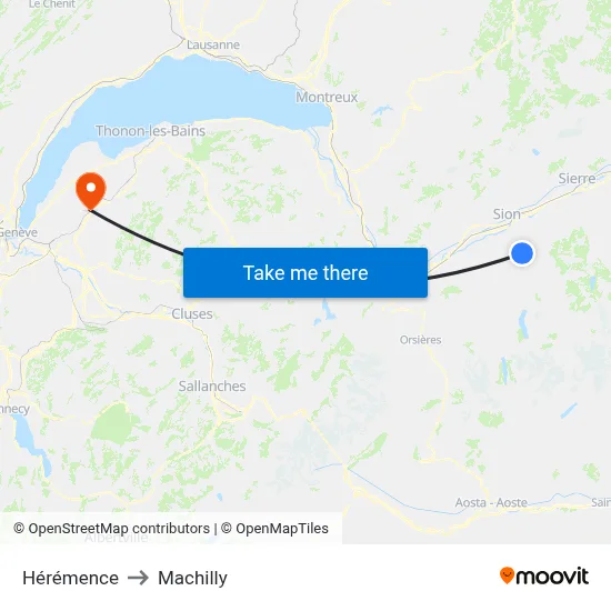 Hérémence to Machilly map