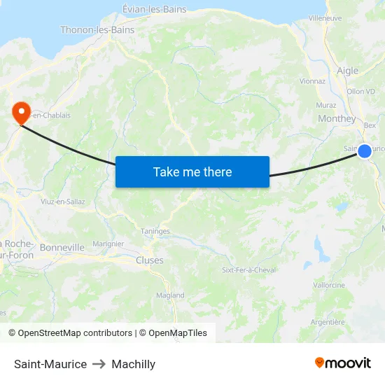 Saint-Maurice to Machilly map