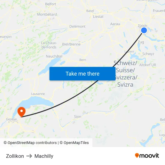 Zollikon to Machilly map