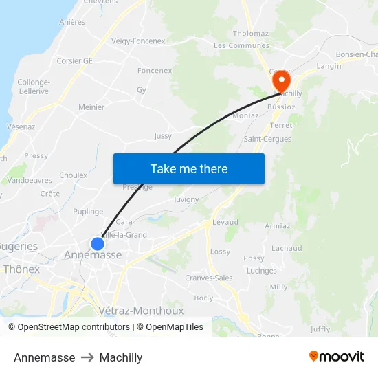Annemasse to Machilly map